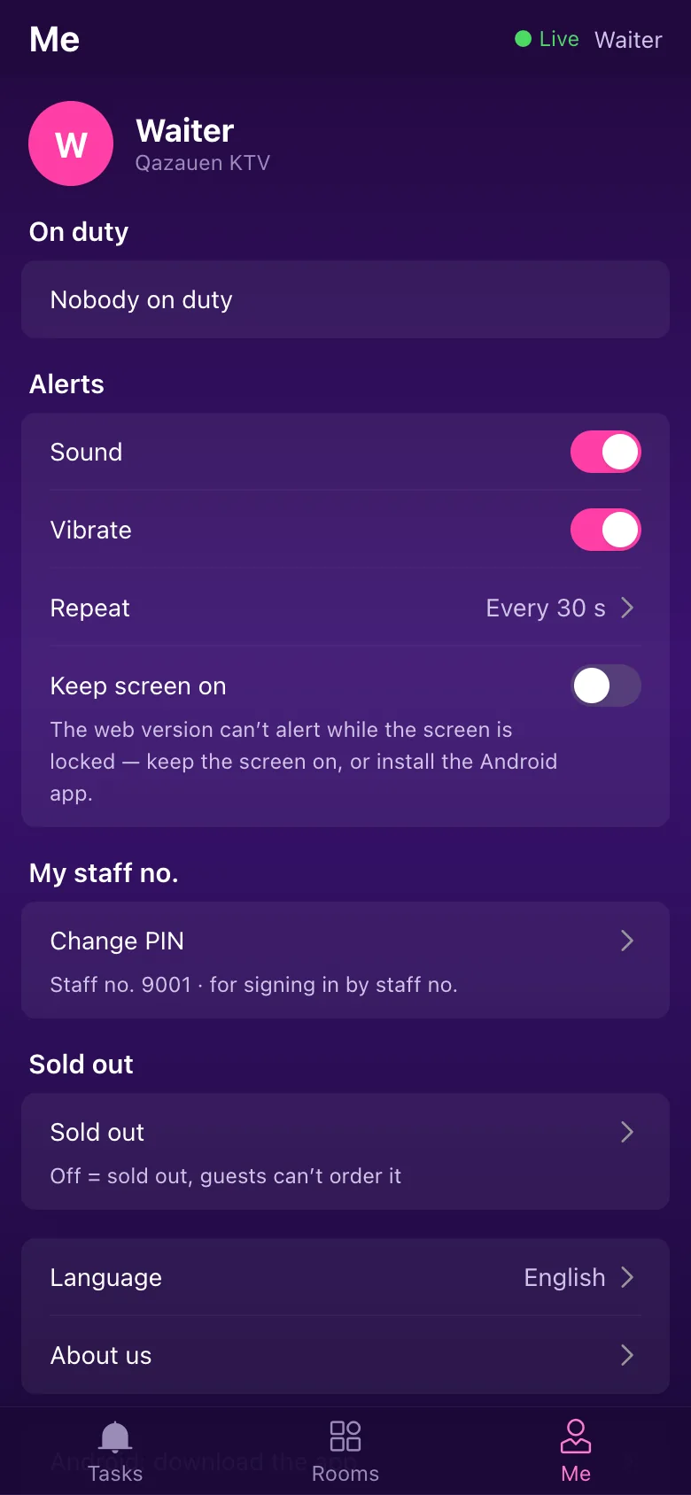 Staff app · Me